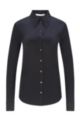 Long-sleeved slim-fit blouse in gloss-effect jersey, Black