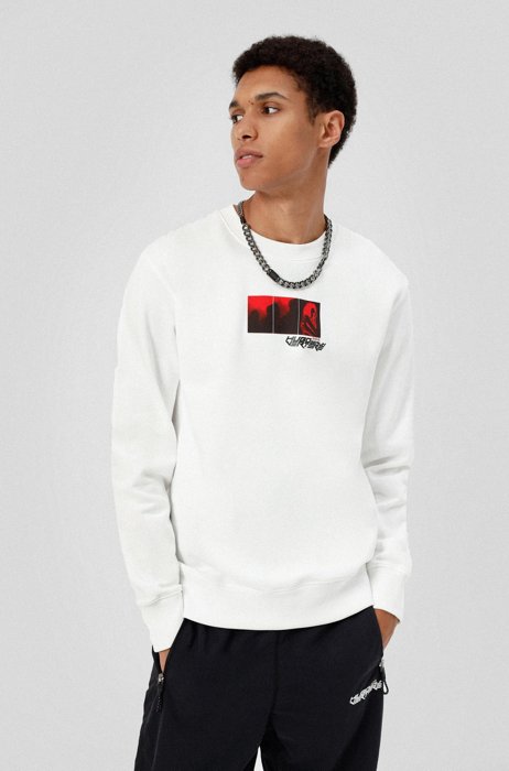 Sweatshirt aus Baumwolle mit Grafik-Print und Branding der Kooperation, Weiß