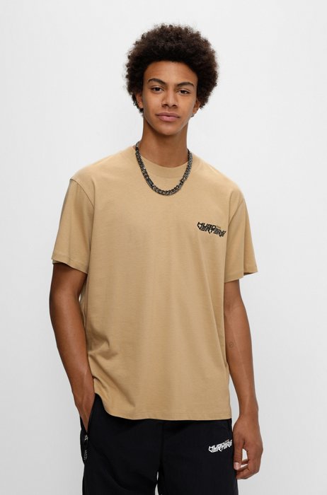 Oversized-fit T-shirt with exclusive branding and rear artwork, Beige