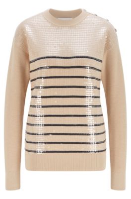 BOSS Cottonsilk sweater with stripes and sequins