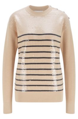 BOSS - Cotton-silk sweater with stripes and sequins