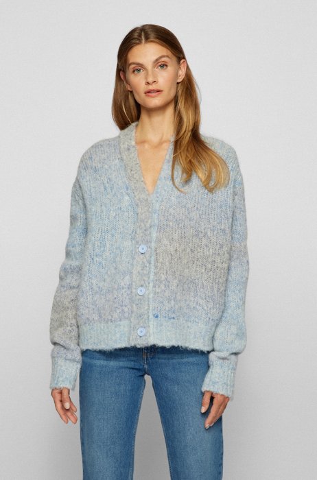 Relaxed-fit cardigan in a multi-coloured alpaca blend, Blue Patterned