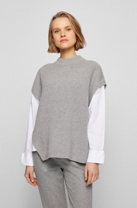 Relaxed-fit hybrid sweater with mock neckline, Grey