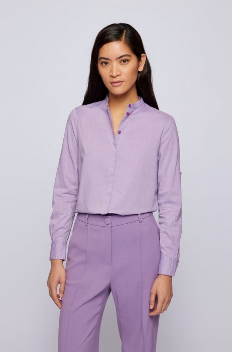 Relaxed-fit blouse in cotton-blend chambray, Light Purple