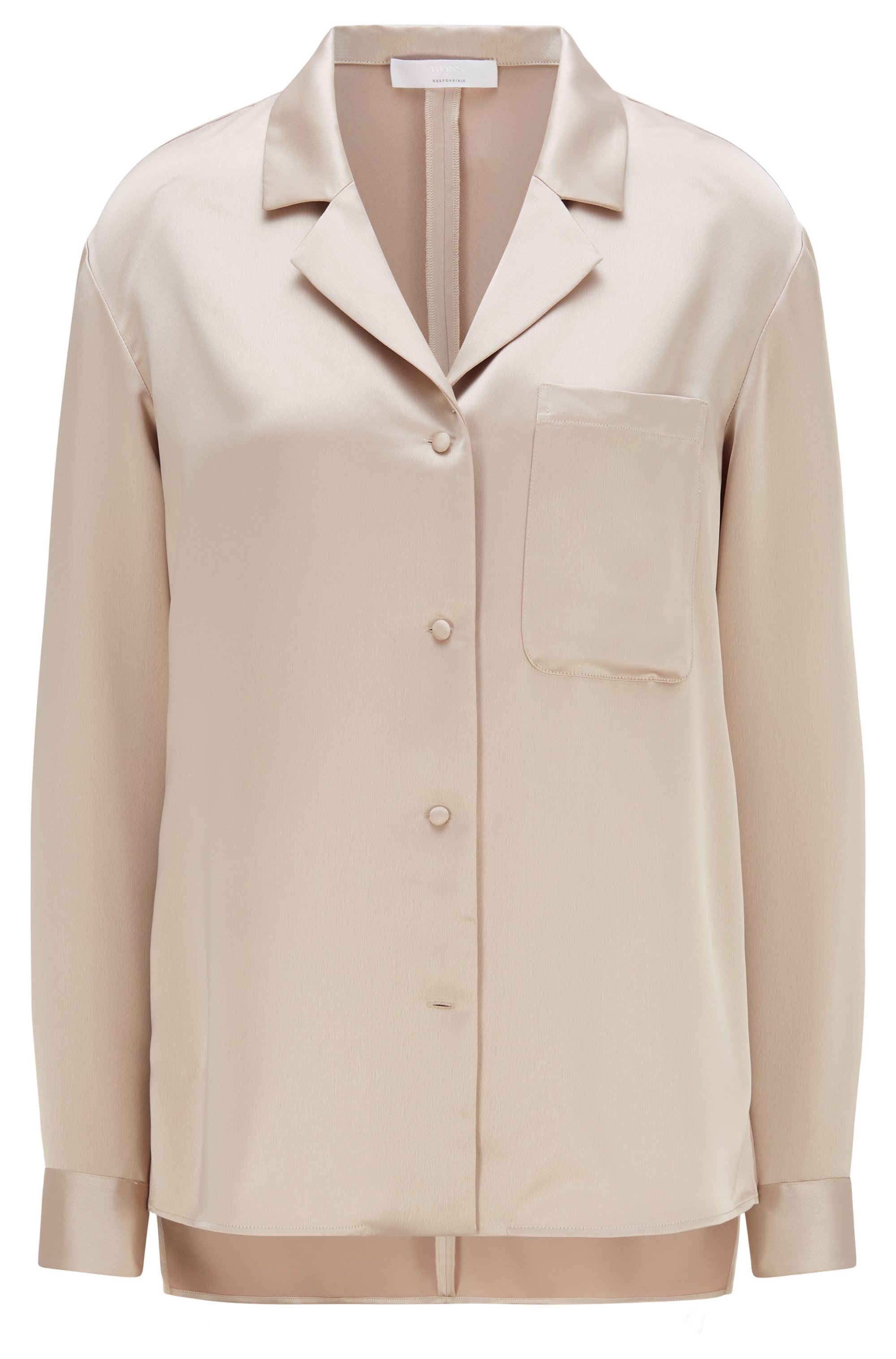 Relaxed-fit blouse in heavyweight satin, Light Beige