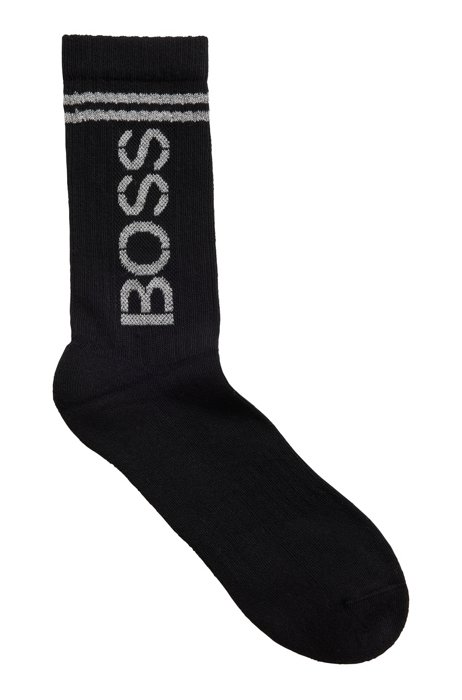 Short organic-cotton-blend socks with metallic logo, Black