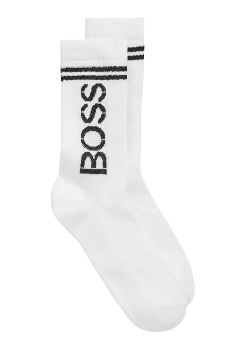 Short organic-cotton-blend socks with metallic logo, White