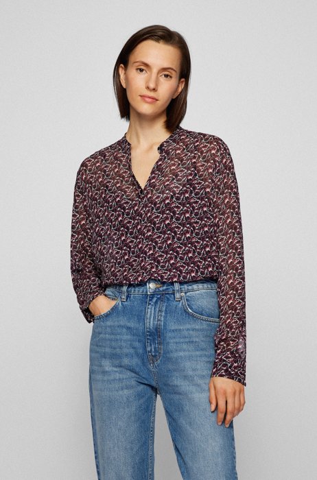Regular-fit blouse in printed canvas with camisole, Red Patterned