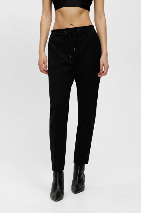 Regular-fit trousers with drawstring waist, Black
