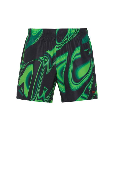 Quick-drying swim shorts in glitch-print recycled fabric, Black