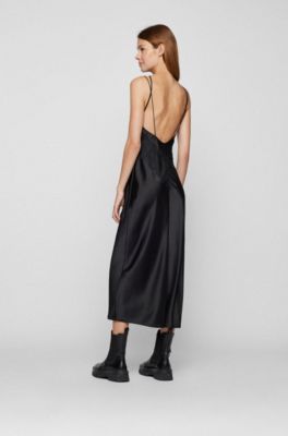 BOSS - Kleid aus Satin mit Spaghettiträgern und Wimpernspitze