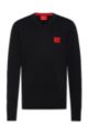 V-neck sweater in pure cotton with red logo label, Black