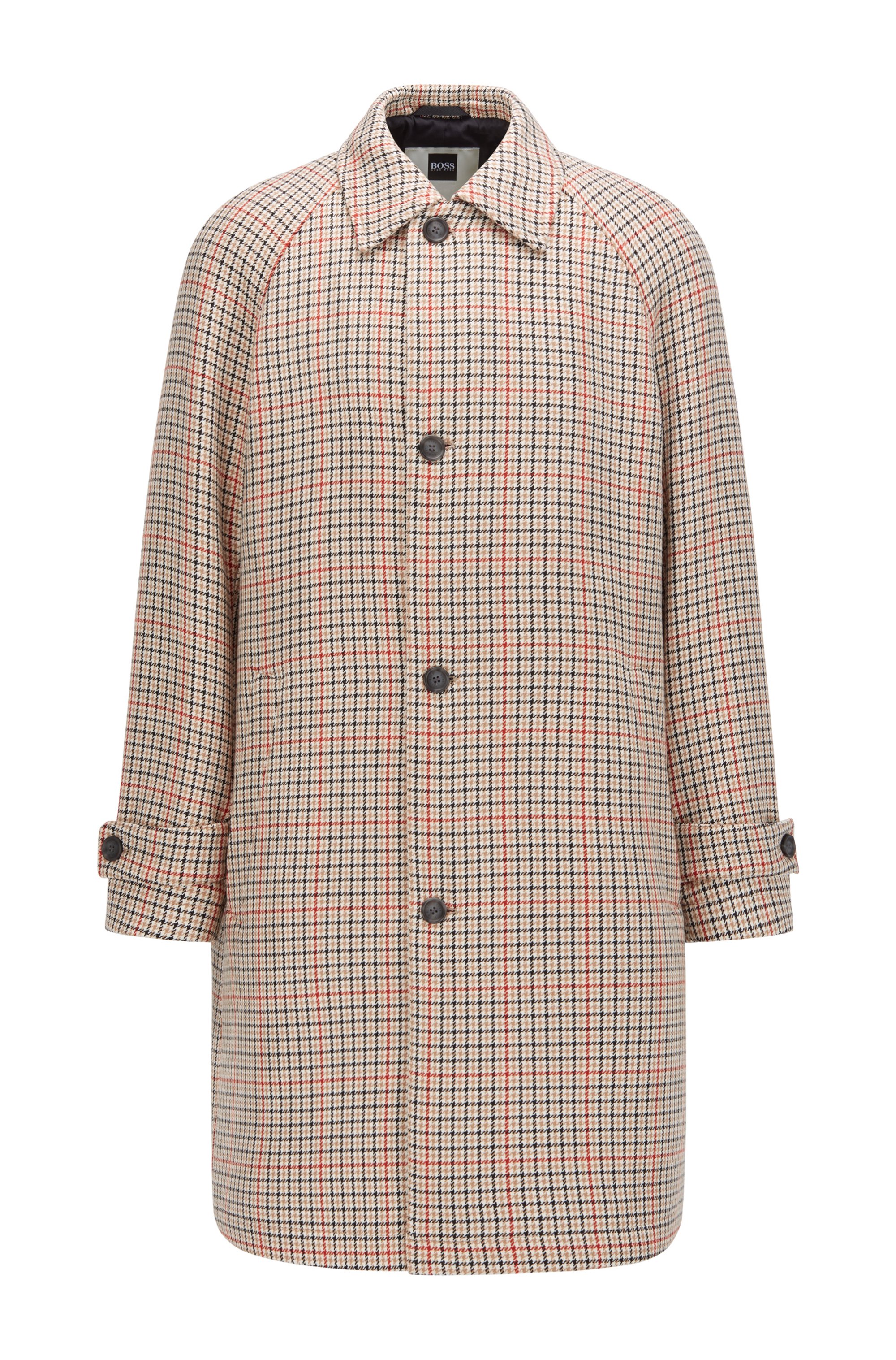 Regular-fit coat in stretch fabric with houndstooth motif, Beige