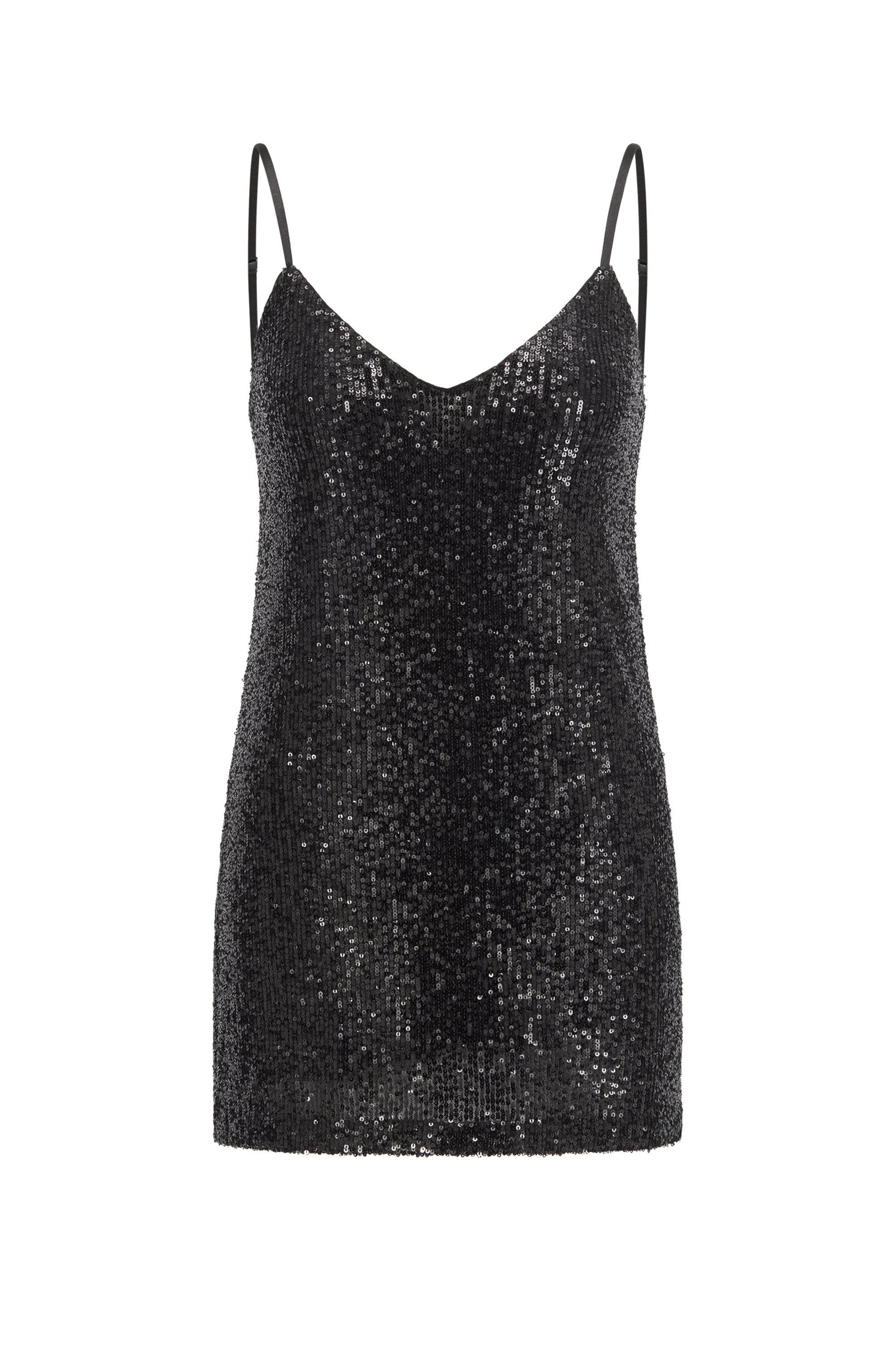 V-neck camisole top in stretch fabric with embroidered sequins, Black