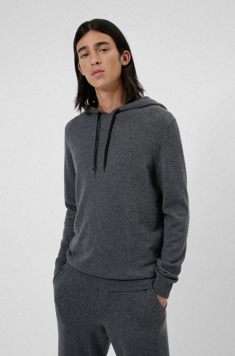 Relaxed-fit hooded sweater in wool and cashmere, Dark Grey