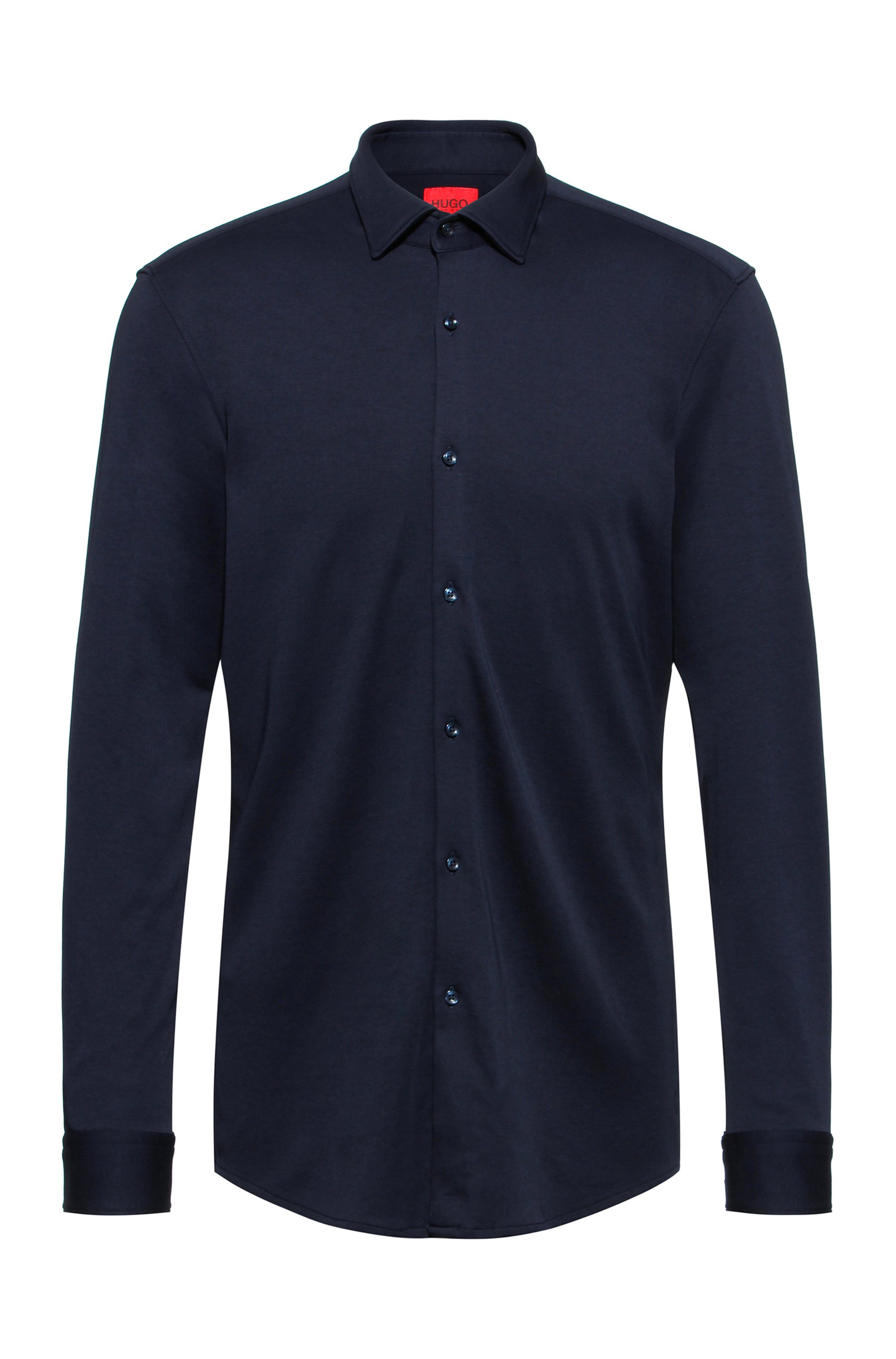 Slim-fit overhemd van katoenen jersey, Donkerblauw