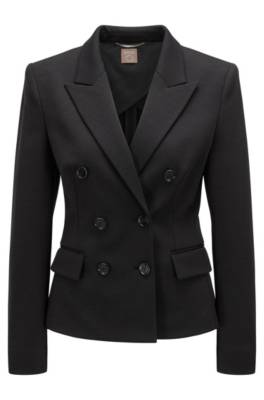 Hugo Boss Regular-fit Double-breasted Jacket In Stretch Fabric In Blue