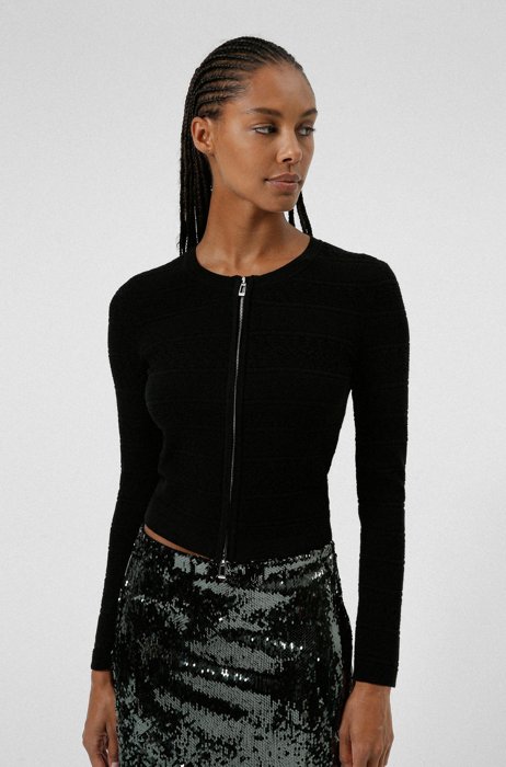 Slim-fit zip-up cardigan with LENZING™ ECOVERO™ fibres, Black
