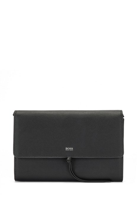 Crossbody bag in faux leather with foil-printed logo, Black