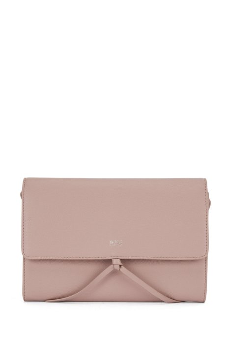 Crossbody bag in faux leather with foil-printed logo, light pink