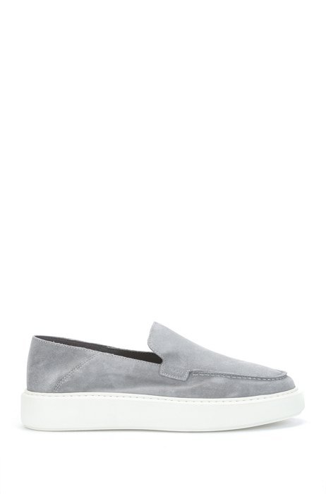 Suede loafers with collapsible heel counter, Light Grey