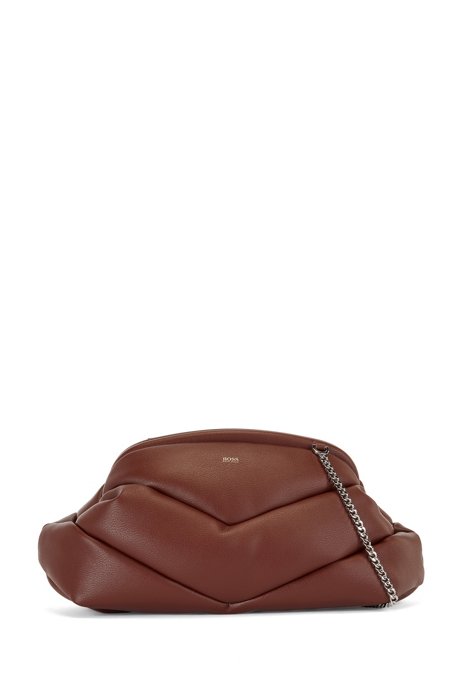 Quilted clutch bag in faux leather, Brown