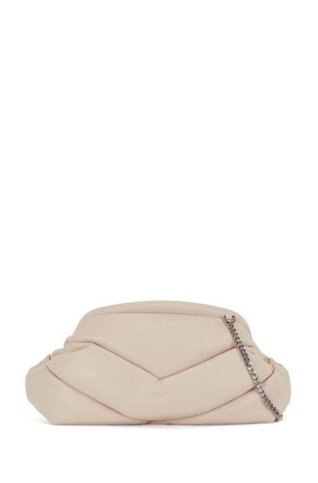 Quilted clutch bag in faux leather, Light Beige