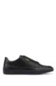 Leather trainers with contrast branded piping, Black