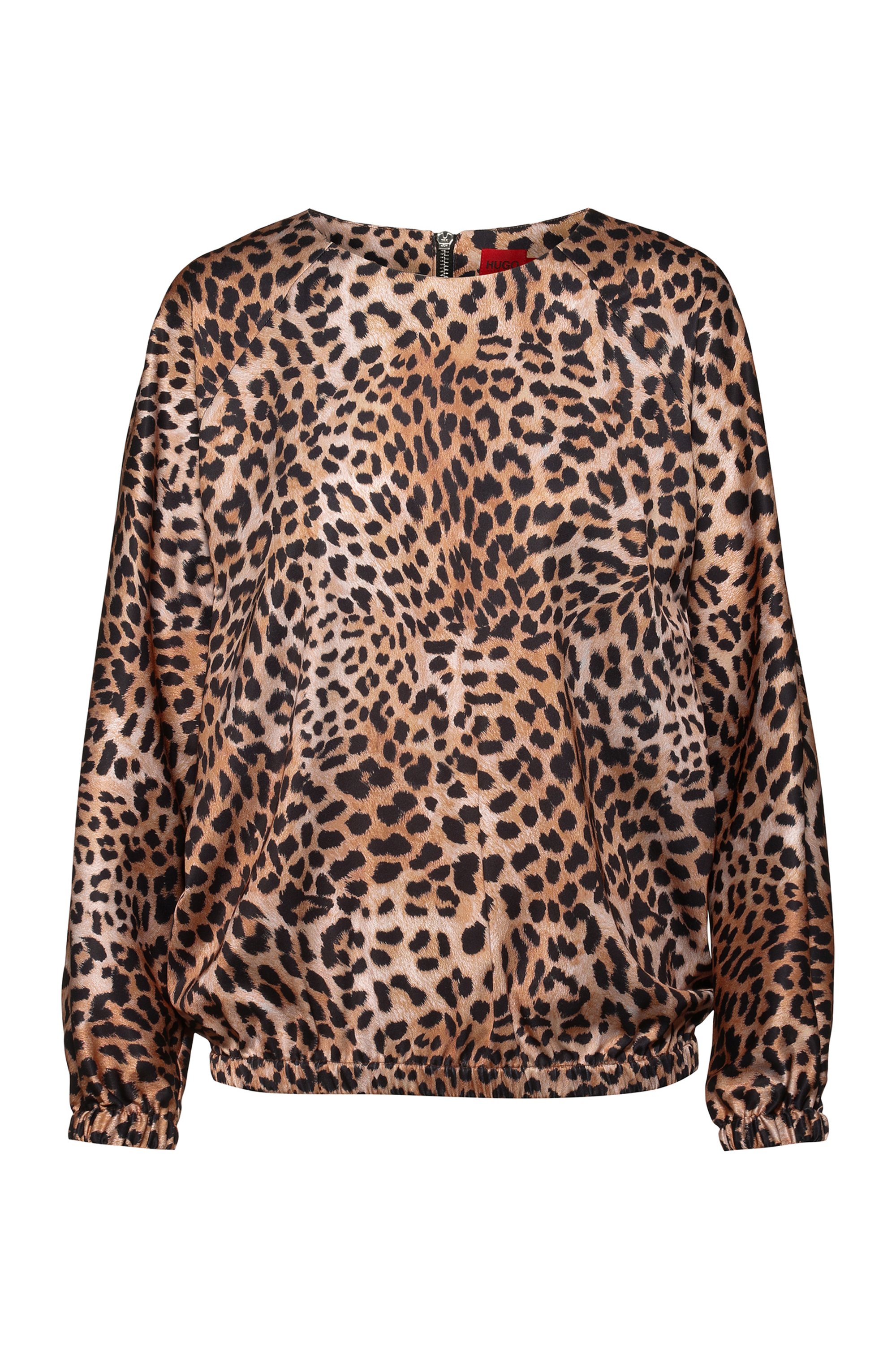 Relaxed-fit top in leopard-print satin, Patterned