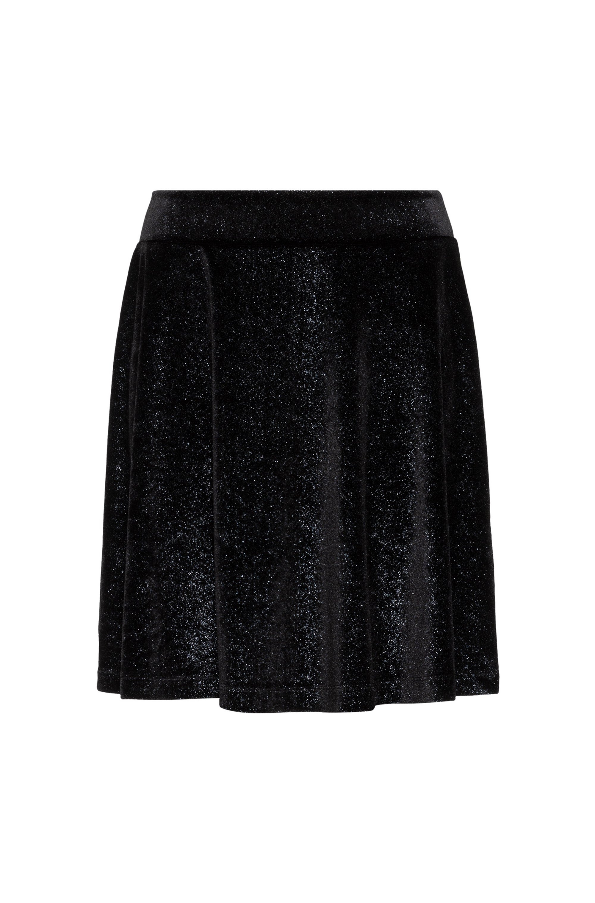 High-waisted A-line skirt in glittery velvet, Black