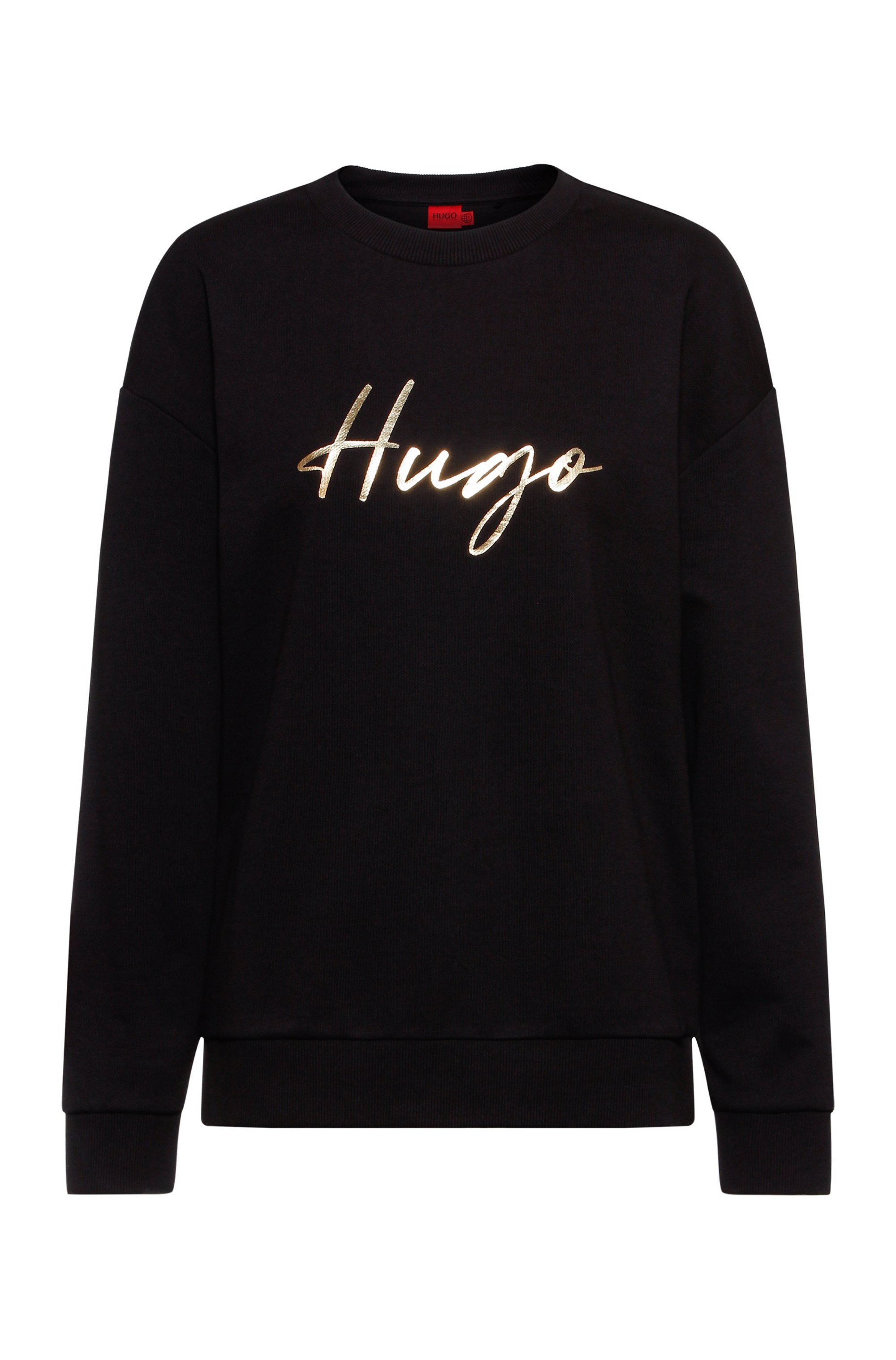Relaxed-fit sweatshirt in French terry with logo print, Black