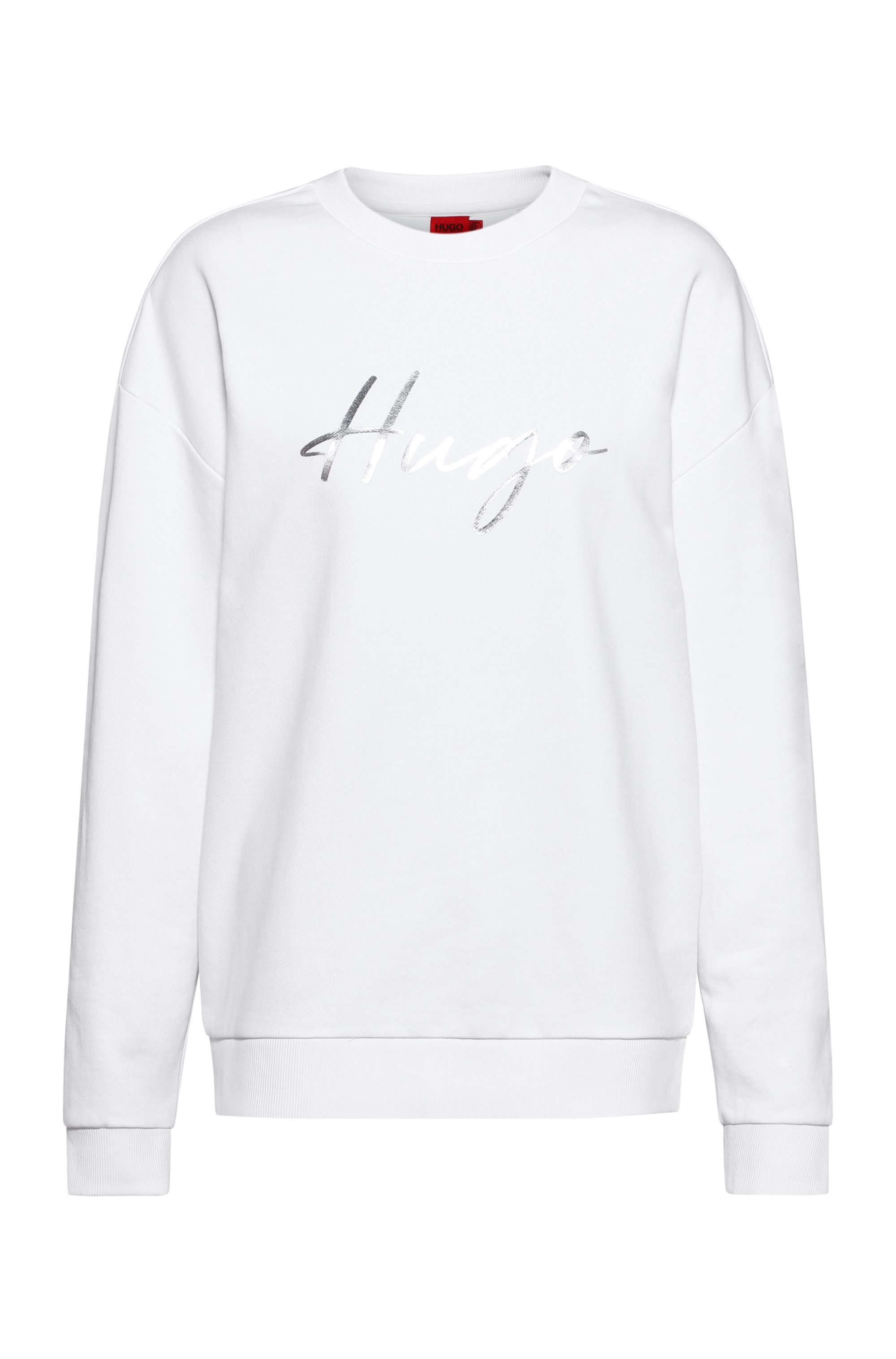 Relaxed-fit sweatshirt in French terry with logo print, White