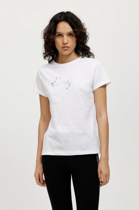 Camiseta slim fit de algodón con logo de constelación, Blanco