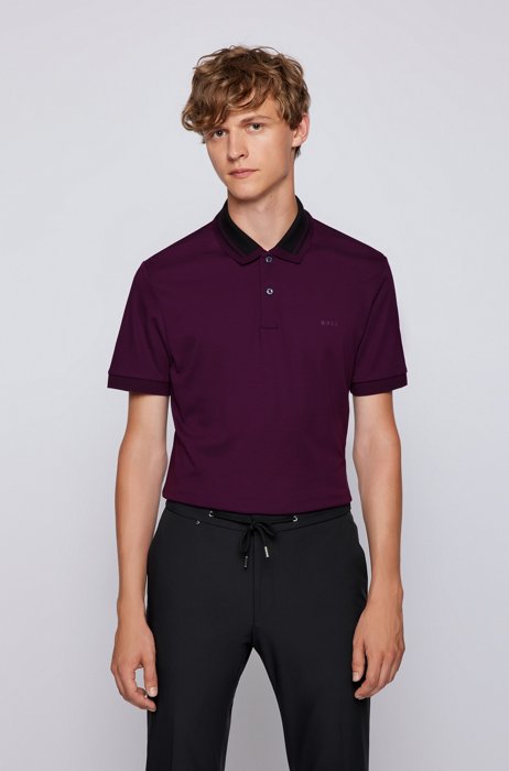 Slim-fit polo shirt in organic cotton, Purple