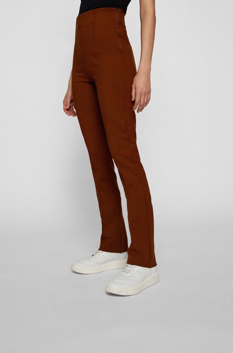 Regular-fit flared trousers in power-stretch jersey, Brown