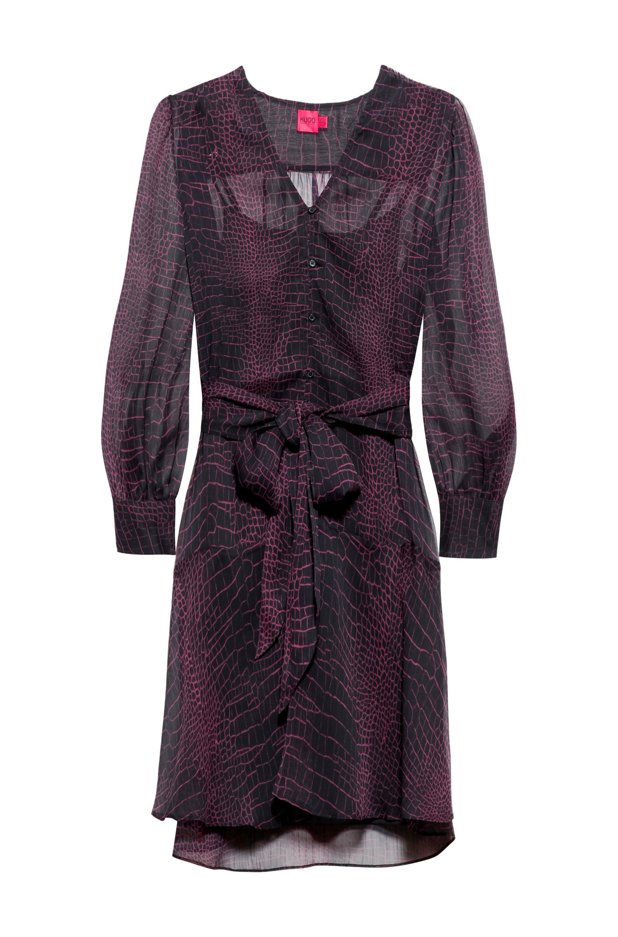 Kleid aus Krepp in Knitter-Optik mit Kroko-Print und Unterkleid, Gemustert