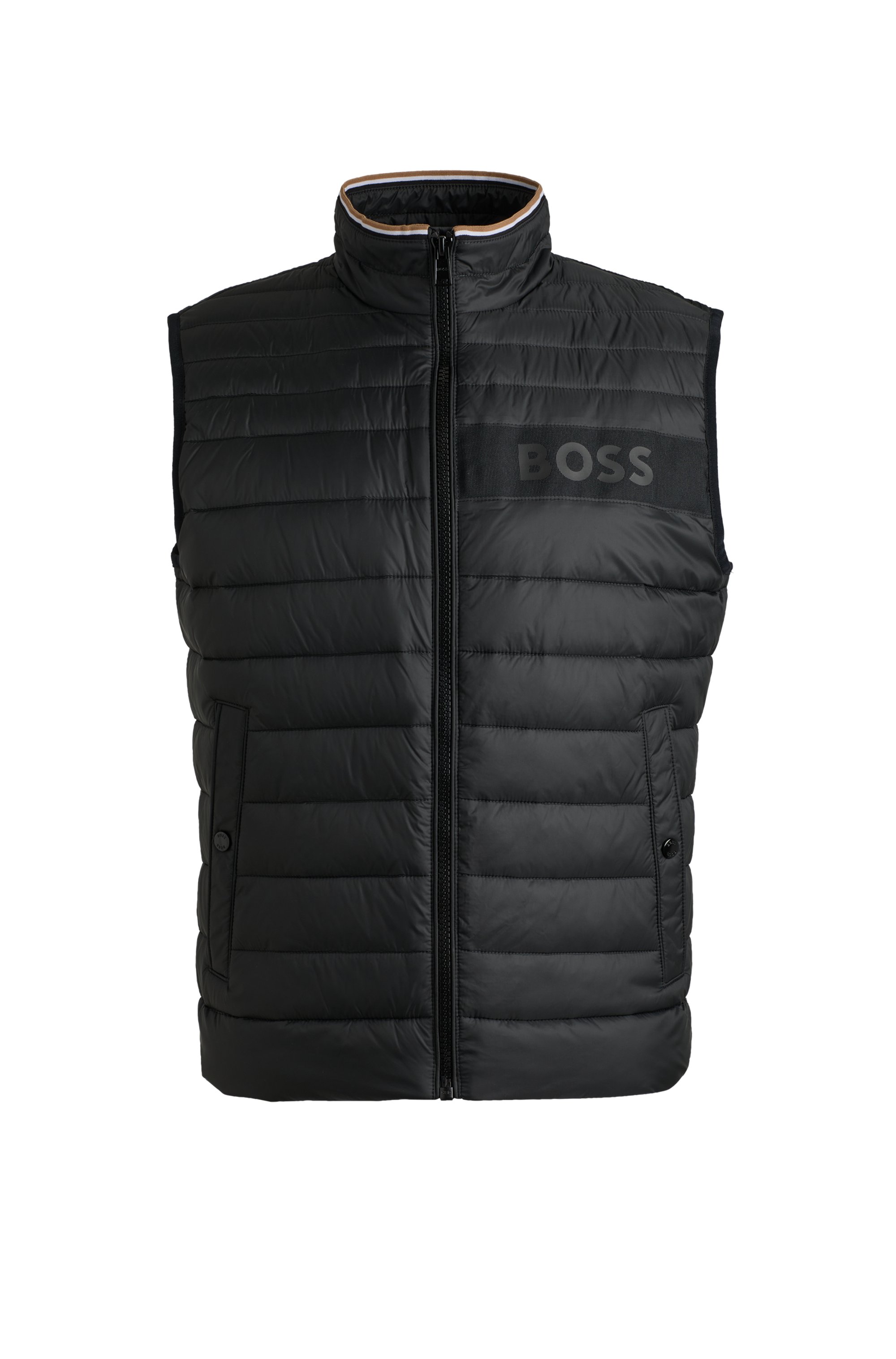 Water-repellent padded gilet with 3D logo tape, Black