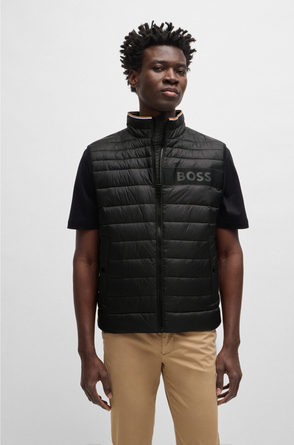 BOSS - Water-repellent gilet with 3D-logo tape