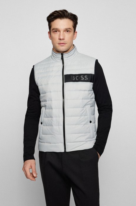 Water-repellent padded gilet with 3D logo tape, Light Grey