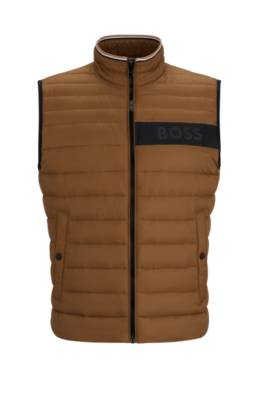 Hugo Boss Water-repellent Padded Gilet With 3d Logo Tape In Brown