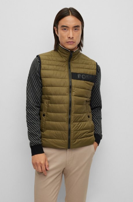 Hugo Boss Water-repellent Padded Gilet With 3d Logo Tape In Light Green