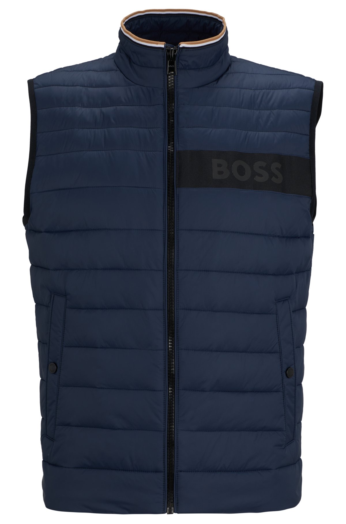 Water-repellent gilet with 3D-logo tape, Dark Blue