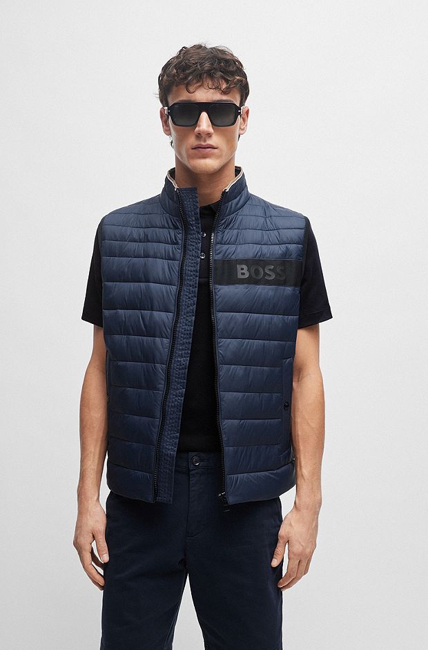 Water-repellent gilet with 3D-logo tape, Dark Blue