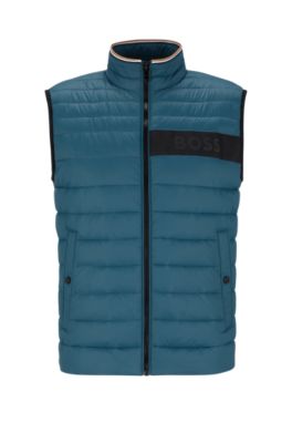 Hugo Boss Water-repellent Padded Gilet With 3d Logo Tape In Turquoise