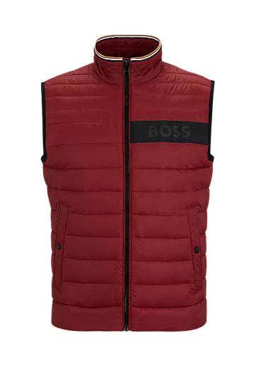 Hugo Boss Water-repellent Padded Gilet With 3d Logo Tape In Red
