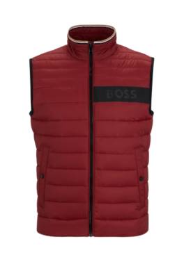 Hugo Boss Water-repellent Padded Gilet With 3d Logo Tape In Red