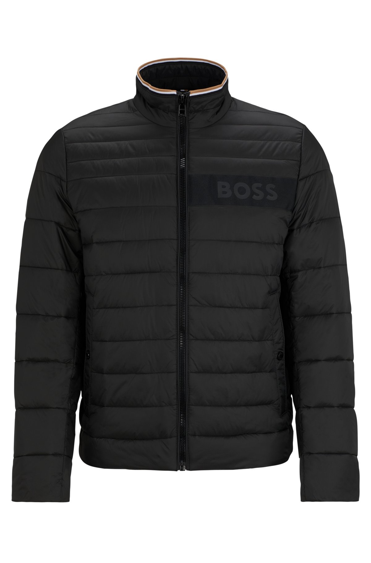 Water-repellent padded jacket with 3D logo tape, Black