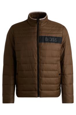 Hugo Boss Water-repellent Padded Jacket With 3d Logo Tape In Brown