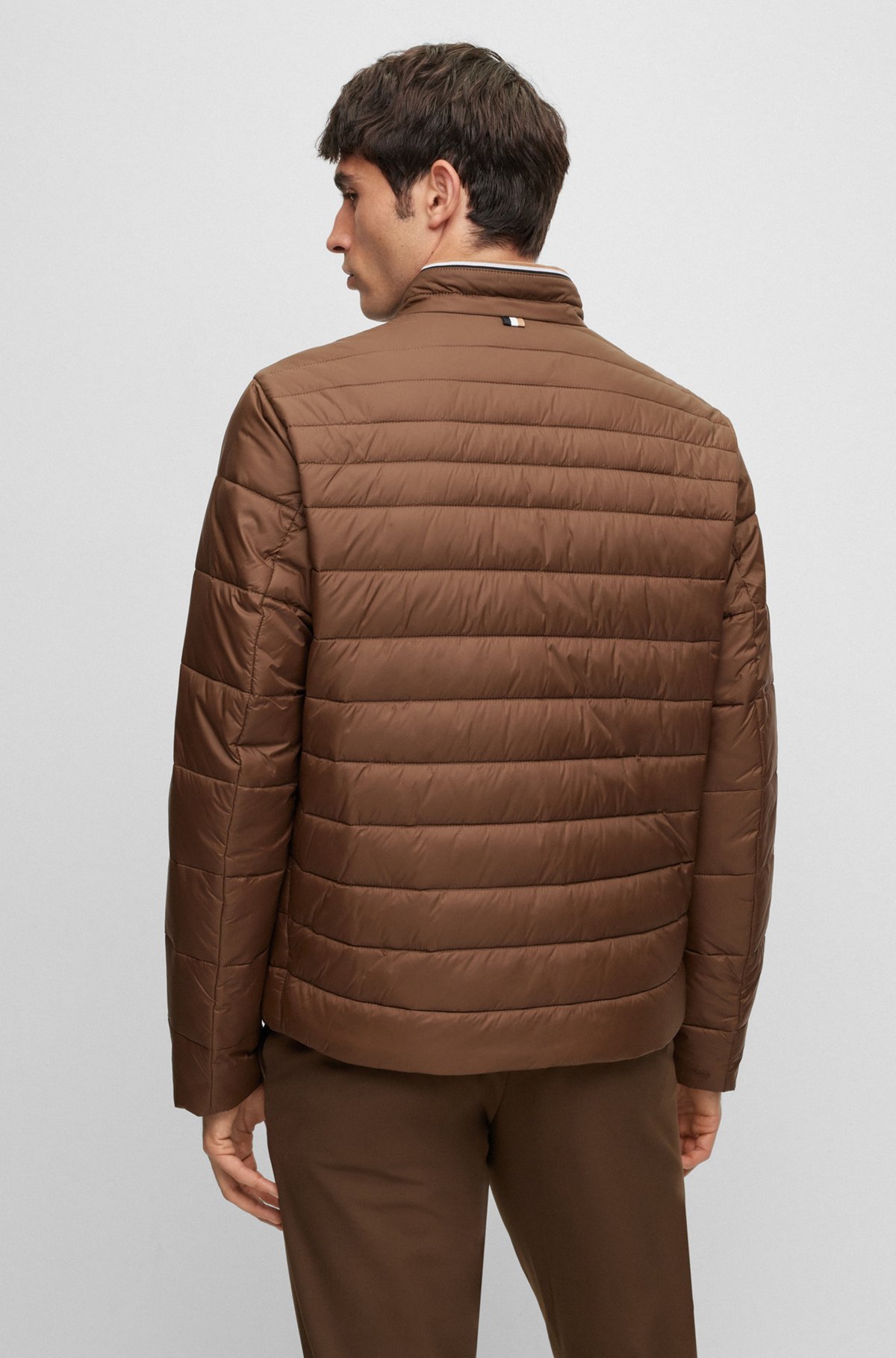 Water-repellent padded jacket with 3D logo tape, Brown