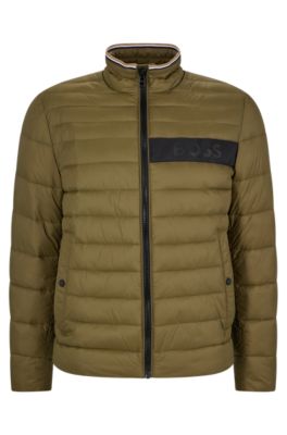 Hugo Boss Water-repellent Padded Jacket With 3d Logo Tape In Light Green
